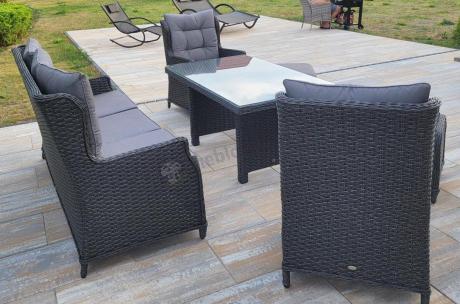Komplet mebli z technorattanu dla 7 osób ze stołem 140x80 Fiorento - Antracite