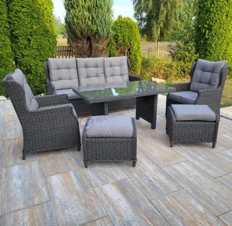 Komplet mebli z technorattanu dla 7 osób ze stołem 140x80 Fiorento - Antracite