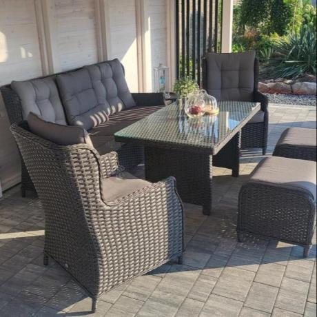 Komplet mebli z technorattanu dla 7 osób ze stołem 140x80 Fiorento - Antracite