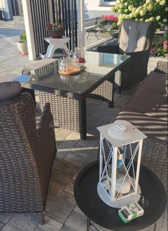 Komplet mebli z technorattanu dla 7 osób ze stołem 140x80 Fiorento - Antracite