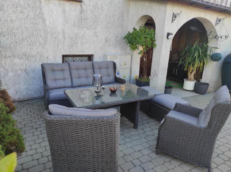 Komplet mebli z technorattanu dla 7 osób ze stołem 140x80 Fiorento - Antracite