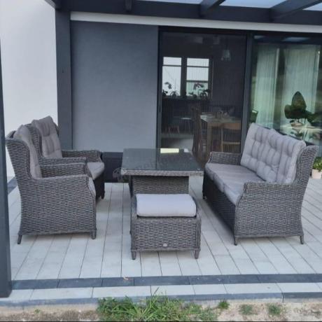 Komplet mebli z technorattanu dla 7 osób ze stołem 140x80 Fiorento - Antracite