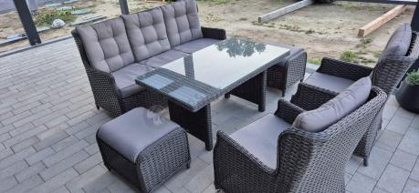 Komplet mebli z technorattanu dla 7 osób ze stołem 140x80 Fiorento - Antracite
