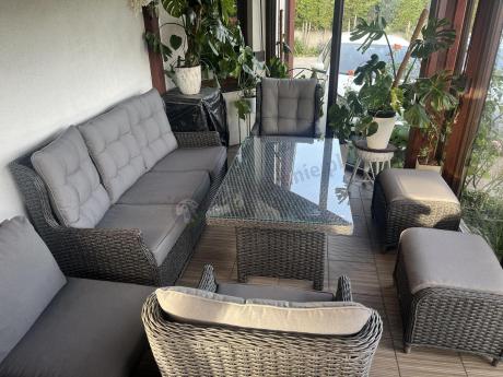 Komplet mebli z technorattanu dla 7 osób ze stołem 140x80 Fiorento - Antracite