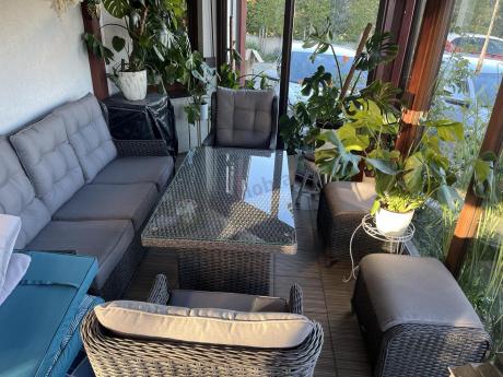 Komplet mebli z technorattanu dla 7 osób ze stołem 140x80 Fiorento - Antracite