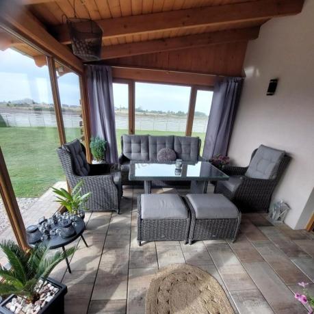 Komplet mebli z technorattanu dla 7 osób ze stołem 140x80 Fiorento - Antracite