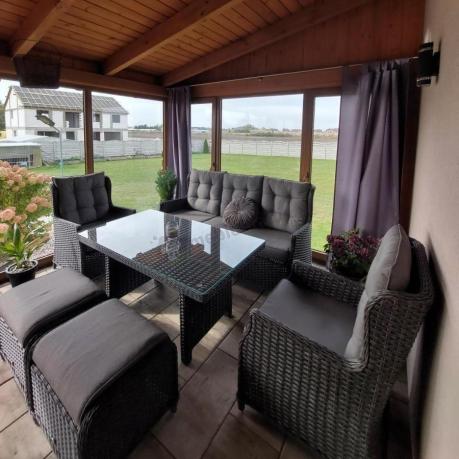 Komplet mebli z technorattanu dla 7 osób ze stołem 140x80 Fiorento - Antracite