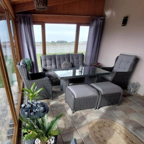 Komplet mebli z technorattanu dla 7 osób ze stołem 140x80 Fiorento - Antracite