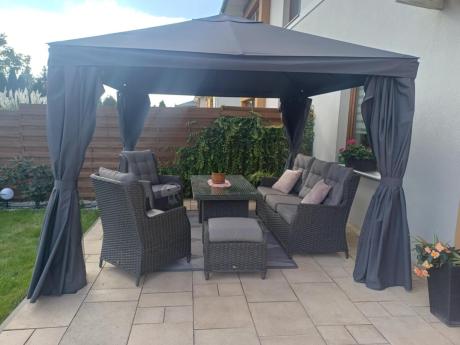 Komplet mebli z technorattanu dla 7 osób ze stołem 140x80 Fiorento - Antracite