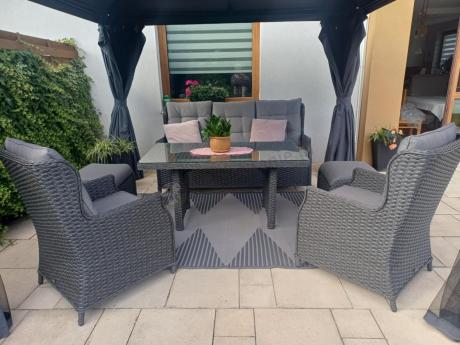Komplet mebli z technorattanu dla 7 osób ze stołem 140x80 Fiorento - Antracite