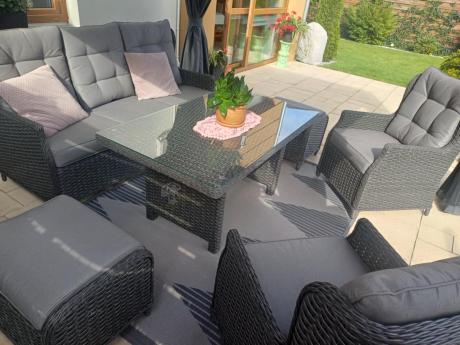 Komplet mebli z technorattanu dla 7 osób ze stołem 140x80 Fiorento - Antracite