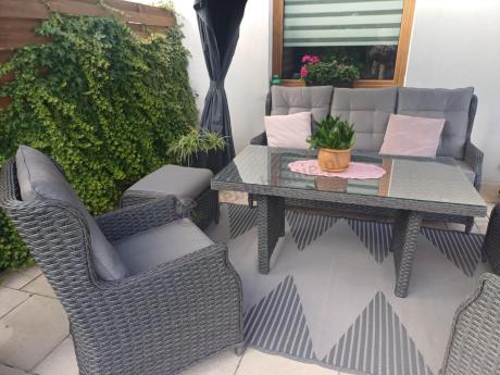 Komplet mebli z technorattanu dla 7 osób ze stołem 140x80 Fiorento - Antracite