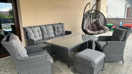 Komplet mebli z technorattanu dla 7 osób ze stołem 145x85 Fiorento - Antracite