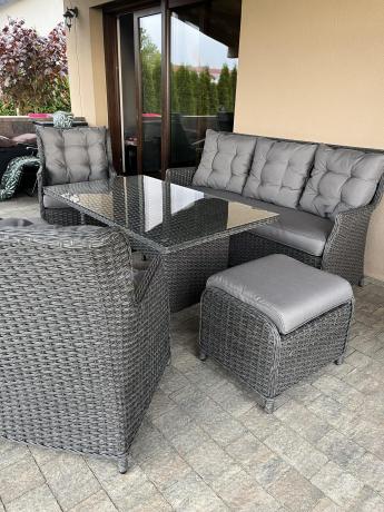Komplet mebli z technorattanu dla 7 osób ze stołem 145x85 Fiorento - Antracite