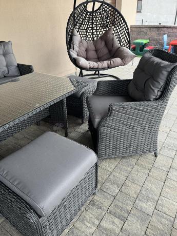 Komplet mebli z technorattanu dla 7 osób ze stołem 145x85 Fiorento - Antracite