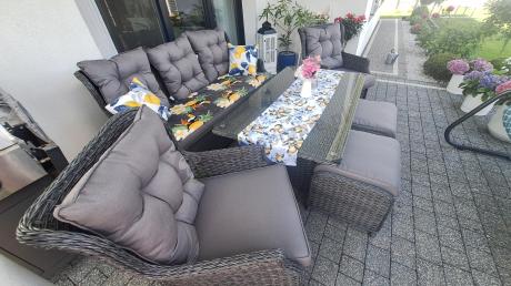 Komplet mebli z technorattanu dla 7 osób ze stołem 145x85 Fiorento - Antracite