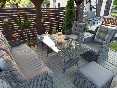 Komplet mebli z technorattanu dla 7 osób ze stołem 145x85 Fiorento - Antracite