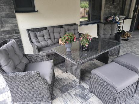Komplet mebli z technorattanu dla 7 osób ze stołem 145x85 Fiorento - Antracite
