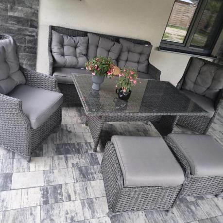 Komplet mebli z technorattanu dla 7 osób ze stołem 145x85 Fiorento - Antracite