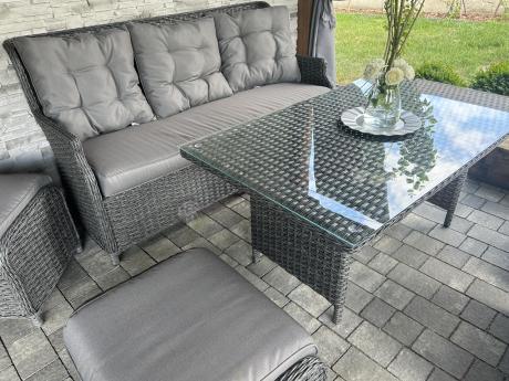 Komplet mebli z technorattanu dla 7 osób ze stołem 145x85 Fiorento - Antracite