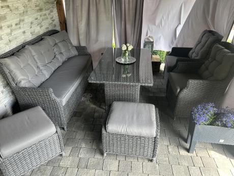 Komplet mebli z technorattanu dla 7 osób ze stołem 145x85 Fiorento - Antracite