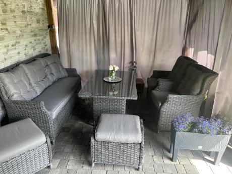 Komplet mebli z technorattanu dla 7 osób ze stołem 145x85 Fiorento - Antracite