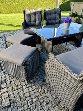 Komplet mebli z technorattanu dla 7 osób ze stołem 145x85 Fiorento - Antracite