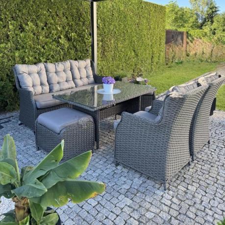 Komplet mebli z technorattanu dla 7 osób ze stołem 145x85 Fiorento - Antracite