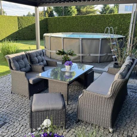 Komplet mebli z technorattanu dla 7 osób ze stołem 145x85 Fiorento - Antracite