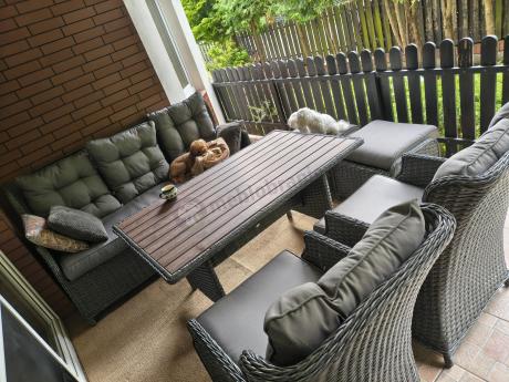 Komplet mebli z technorattanu dla 7 osób ze stołem polywood 145x85 Fiorento - Antracite