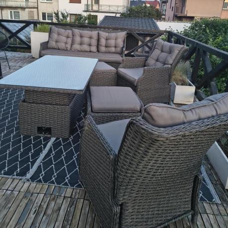Komplet mebli z technorattanu z regulowanymi fotelami i podnoszonym stołem 145x85 Fiorento - Antracite
