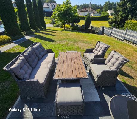Komplet mebli z technorattanu z regulowanymi fotelami ze stołem 145x85 Fiorento - Antracite Polywood