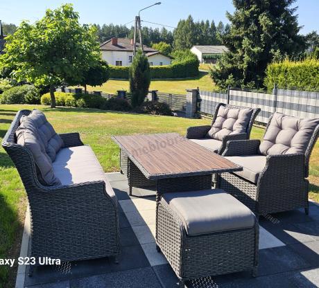 Komplet mebli z technorattanu z regulowanymi fotelami ze stołem 145x85 Fiorento - Antracite Polywood