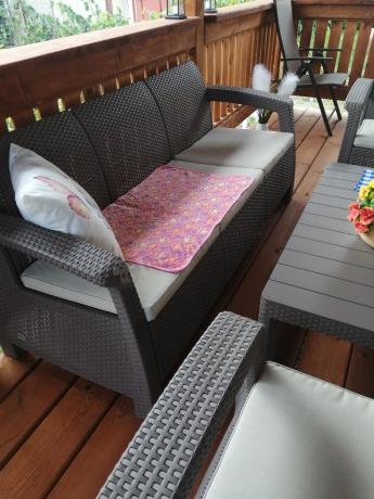 Komplet na taras z regulowanym stolikiem Corfu Set Lyon Max Cappuccino