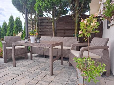 Komplet na taras z regulowanym stolikiem Corfu Set Lyon Max Cappuccino