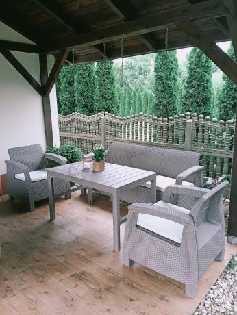 Komplet na taras z regulowanym stolikiem Corfu Set Lyon Max Cappuccino