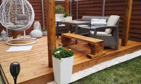 Komplet na taras z regulowanym stolikiem Corfu Set Lyon Max Cappuccino