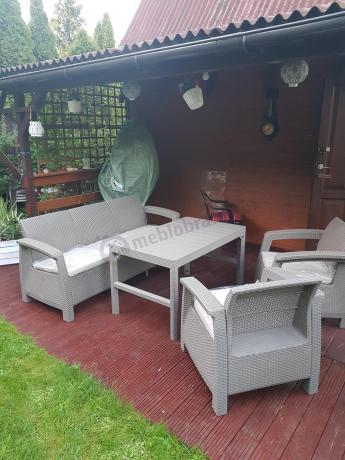 Komplet na taras z regulowanym stolikiem Corfu Set Lyon Max Cappuccino