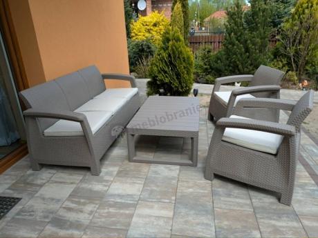 Komplet na taras z regulowanym stolikiem Corfu Set Lyon Max Cappuccino