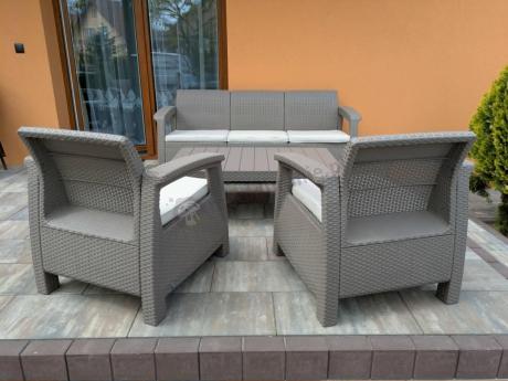 Komplet na taras z regulowanym stolikiem Corfu Set Lyon Max Cappuccino