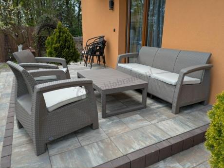Komplet na taras z regulowanym stolikiem Corfu Set Lyon Max Cappuccino