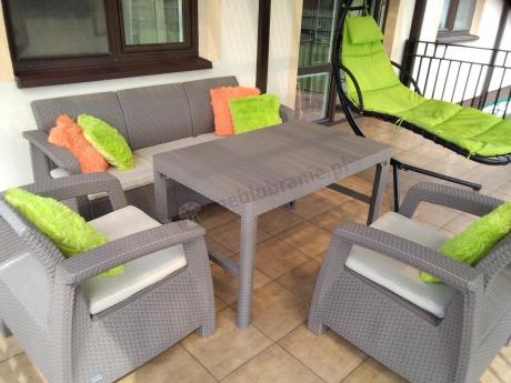 Komplet na taras z regulowanym stolikiem Corfu Set Lyon Max Cappuccino