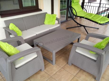 Komplet na taras z regulowanym stolikiem Corfu Set Lyon Max Cappuccino