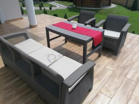 Komplet na taras z regulowanym stolikiem Corfu Set Lyon Max Cappuccino