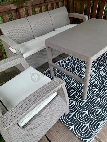Komplet na taras z regulowanym stolikiem Corfu Set Lyon Max Cappuccino