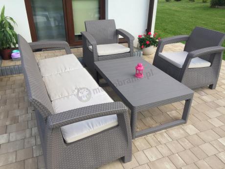 Komplet na taras z regulowanym stolikiem Corfu Set Lyon Max Cappuccino