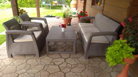 Komplet na taras z regulowanym stolikiem Corfu Set Lyon Max Cappuccino