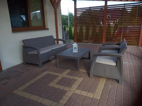 Komplet na taras z regulowanym stolikiem Corfu Set Lyon Max Cappuccino