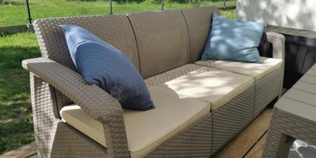 Komplet na taras z regulowanym stolikiem Corfu Set Lyon Max Cappuccino