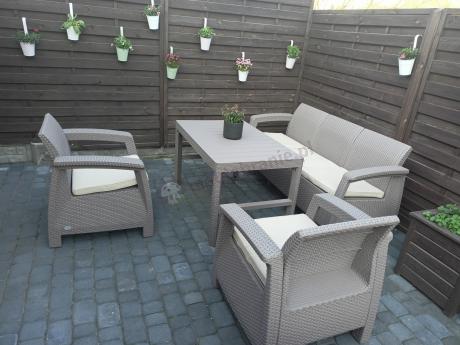 Komplet na taras z regulowanym stolikiem Corfu Set Lyon Max Cappuccino